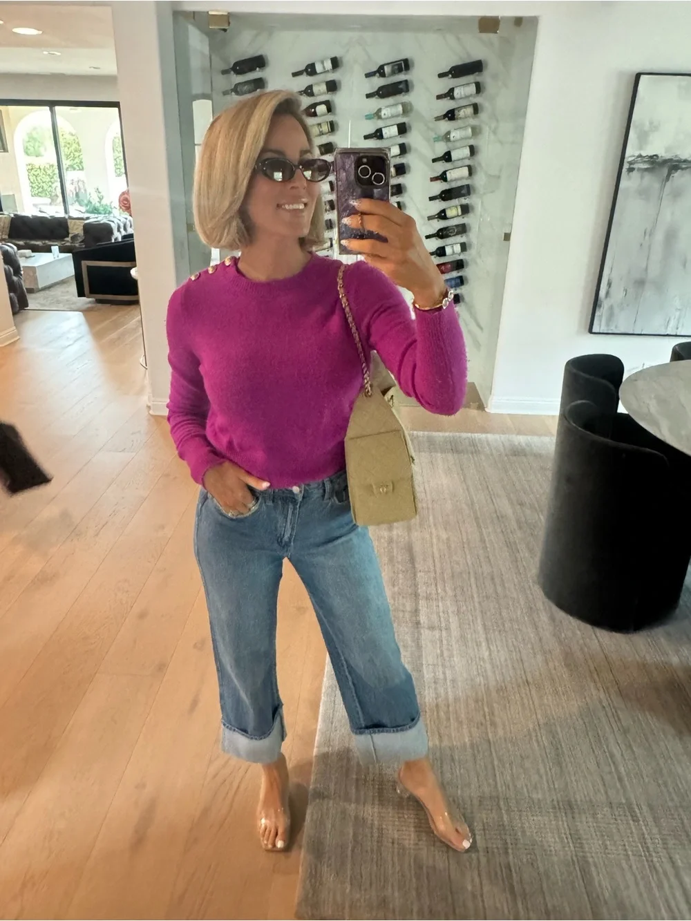 J. Crew Bright Fuchsia Button-Shoulder Sweater